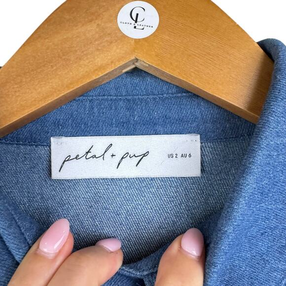 Petal + Pup Francis Denim Gathered Balloon Sleeve Tiered Flare Mini Dress - Picture 14 of 16